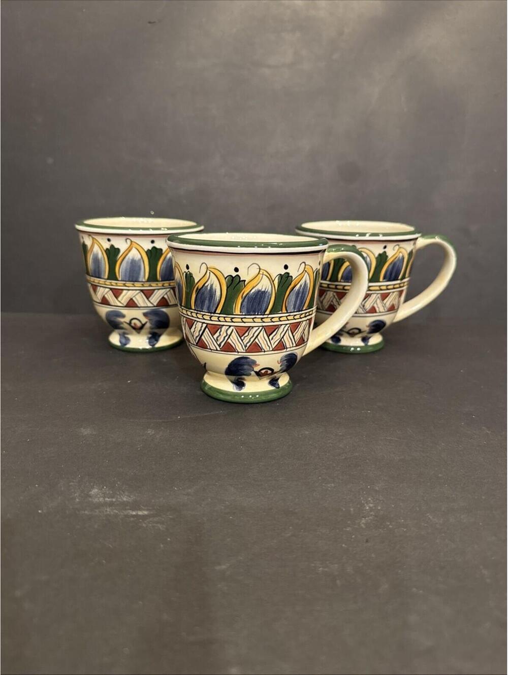 Tabletops Unlimited 3 Deruta Footed Coffee Cups Mug Hand Painted Dishwasher Safe